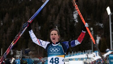 Image for Julia Simon of France victorious in 15km individual biathlon race