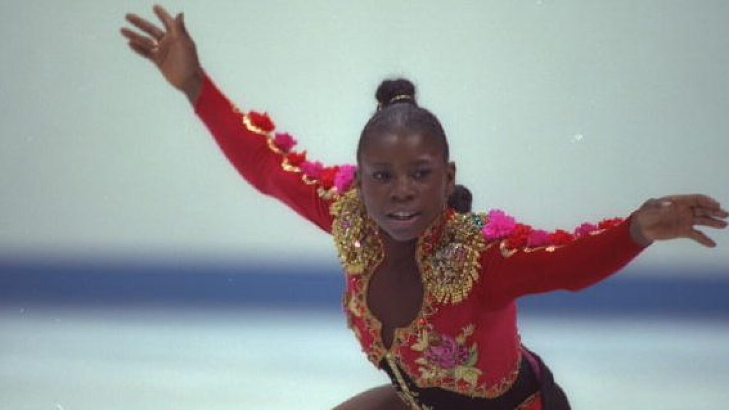 French figure skater Surya Bonaly performs her free program as a... News Photo - Getty Images French figure skater Surya Bonaly performs her free program as a... News Photo - Getty Images