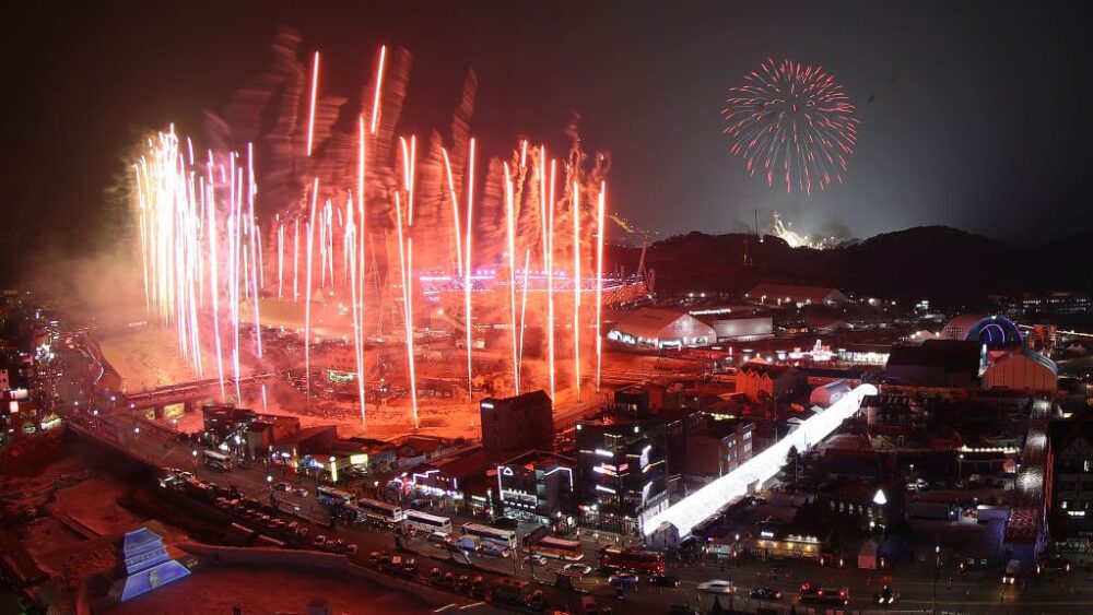 2018 Winter Olympic Games - Fireworks during Opening Ceremony