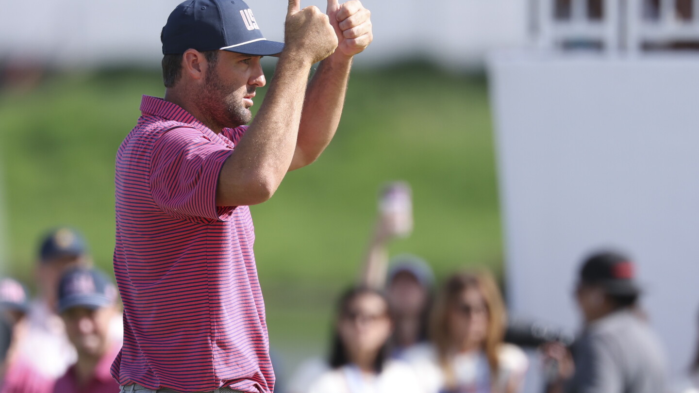 Scottie Scheffler reacting during play at the Presidents Cup.