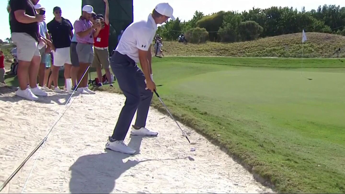 Spieth nearly holes a rock from bunker at the Hero Spieth nearly holes a rock from bunker at the Hero